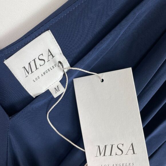 Misa Los Angeles Leza Gathered Crossover Sleeveless Mini Dress Navy Blue M - Picture 7 of 8